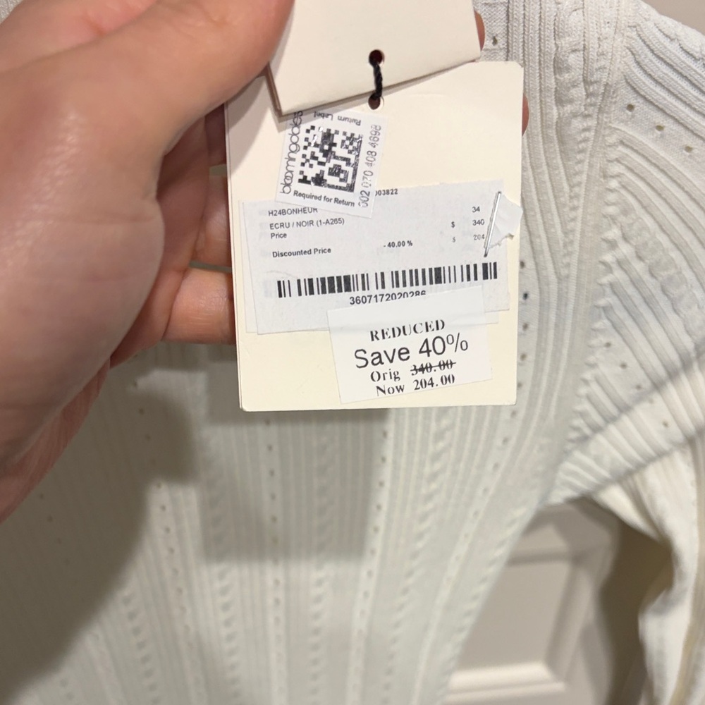 Sandro Two-Tone Long Sleeve Knit Dress - White & Black - Picture 2 of 3